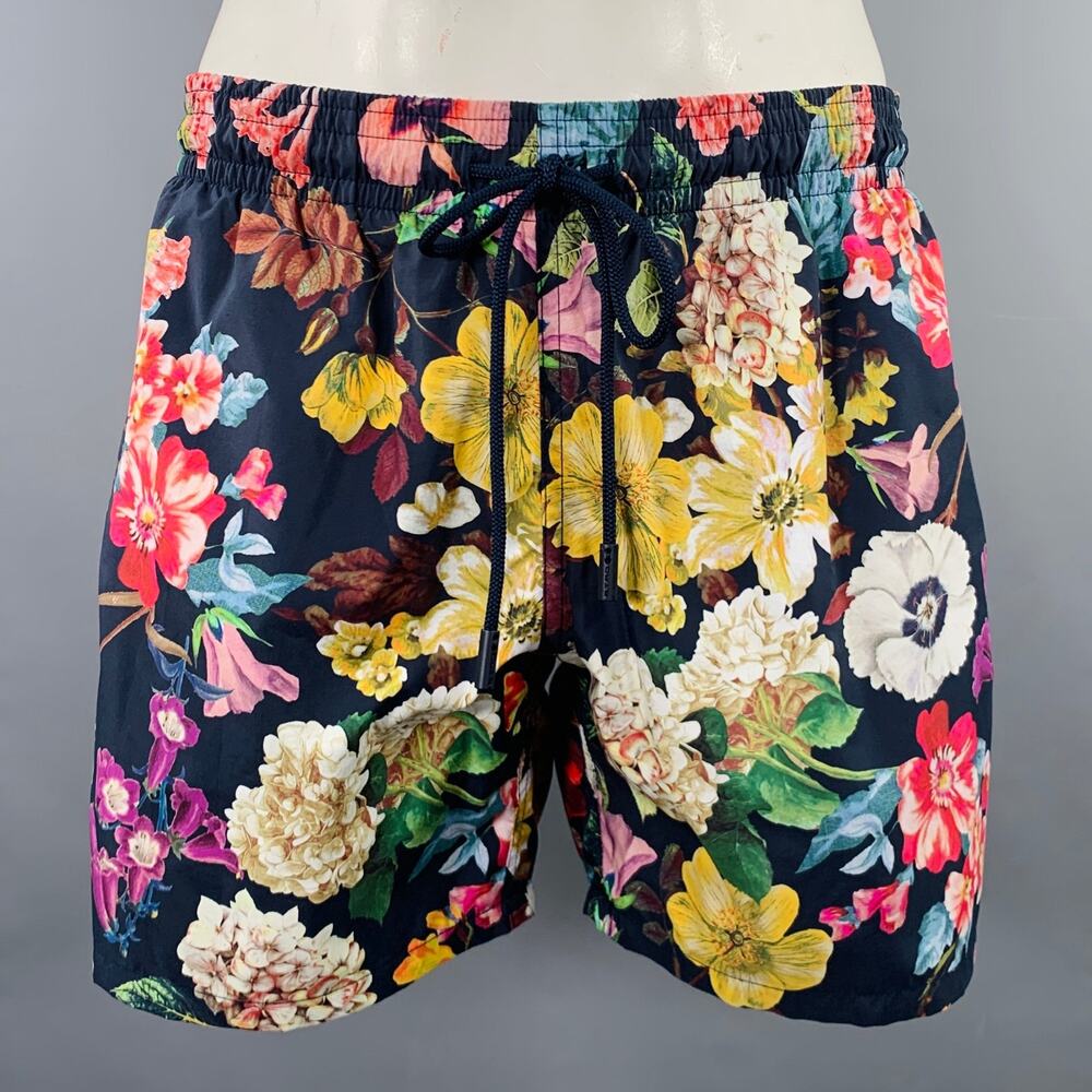 ETRO Size L Multi Color Floral Polyamide Swim Trunks